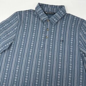 Travis Mathew Local Treasure Mens Blue Celestial Sun Moon Stripe Polo Shirt M